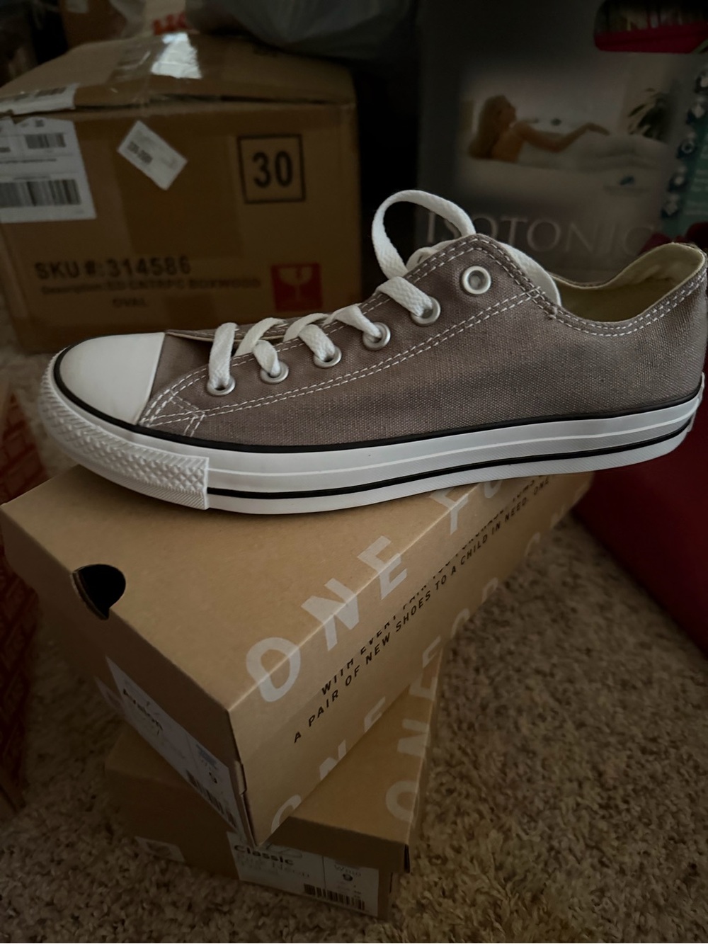 Converse Low-Top Canvas Sneakers - Taupe and White